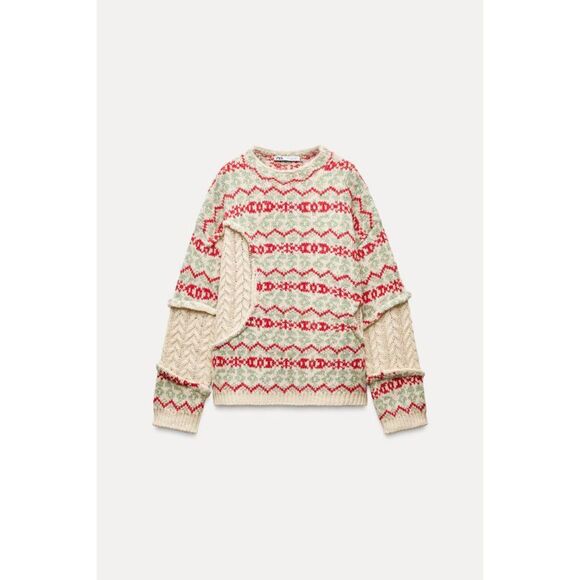 Zara Sweaters - Multicolor Zara Wool-Blend Fair Isle Cable Knit Jacquard Chunky Sweater, NWT